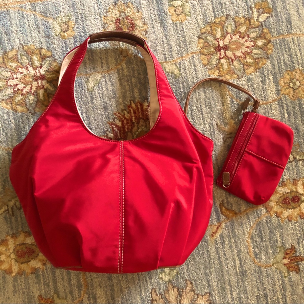 Nine West red purse with makeup pouch.